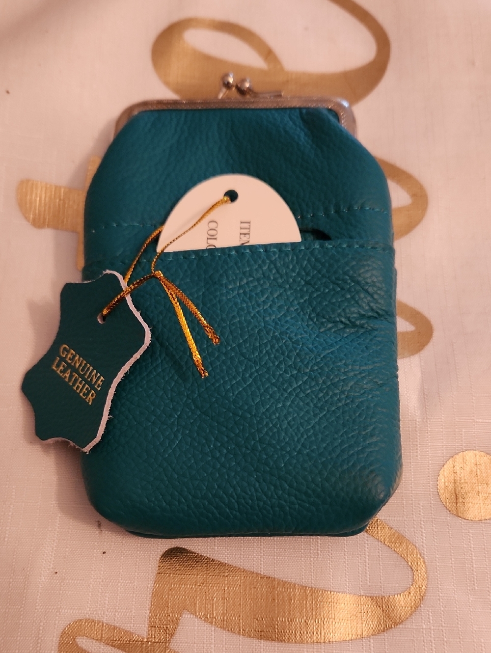 Teal Genuine Leather Kiss-Lock Coin Purse Wallet